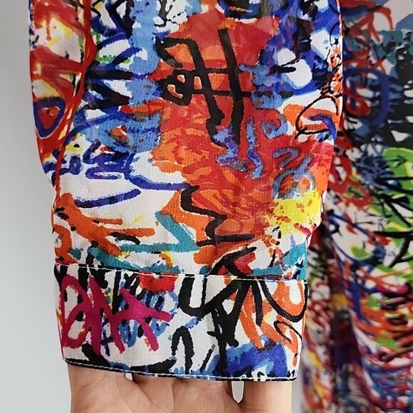 Speed Limit MPH Longline Shirt Multi Color Print Semi Sheer Lightweight Size M/L - Picture 7 of 16